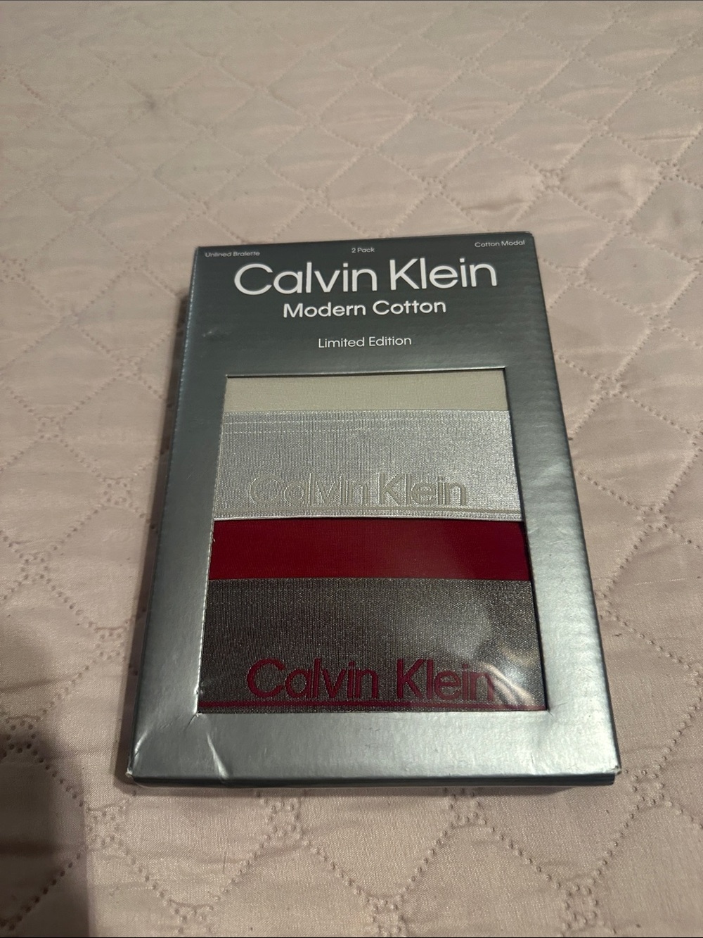 Calvin Klein Modern Cotton Racer Back bralet Set — White, Silver, Burgundy